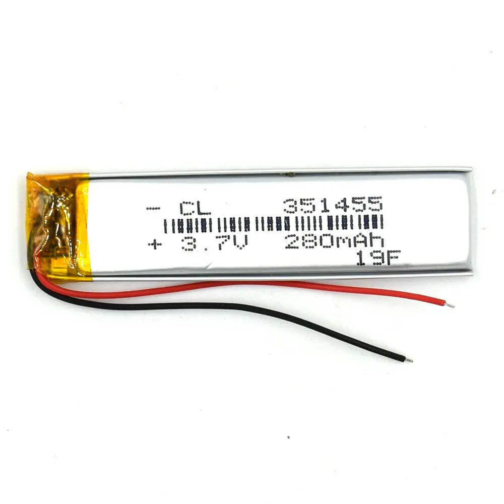 Jeada 2PCS 351455 3.7V 280mAh Polymer Battery with PCM Rechargeable Battery