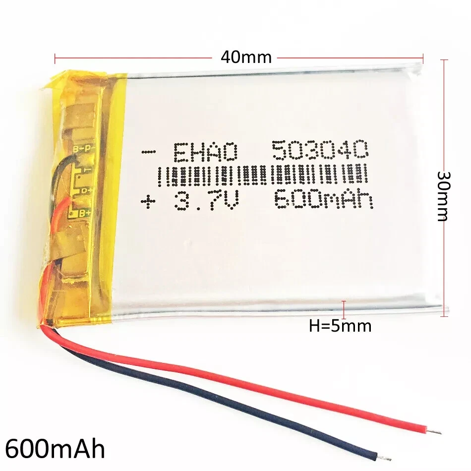 Jeada 2PCS 503040 3.7V 600mAh Polymer Battery with PCM Rechargeable Battery